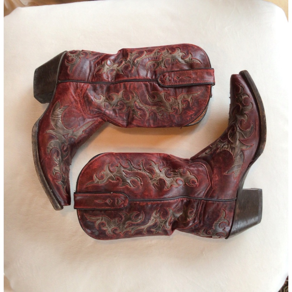 Dan Post Red Leather Western Cowboy Boots With Gray Accents SZ 8